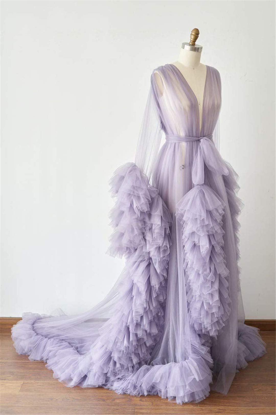 Elegant Tulle Robe - Long Lace Lingerie Bridal Gown for Wedding, Boudoir Photoshoot & Romantic Nightwear | Perfect for Bridal Shower, Honeymoon & Special Occasions