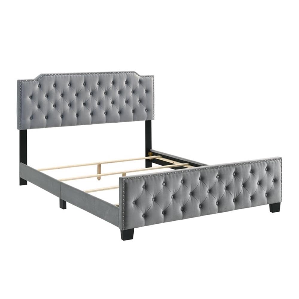 Furniture of America Chetana Light Gray Full Tufted Upholstered Wood Bed Frame - Queen Size Platform Bed with Upholstered Headboard - Perfect for Modern Bedroom, Guest Room & Master Suite Decor