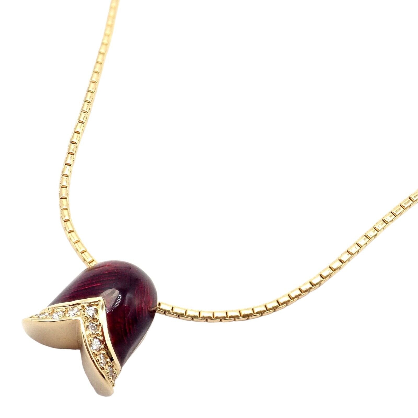 Authentic Faberge Diamond Tulip Red Enamel Pendant Necklace - Elegant Jewelry Gift for Women, Perfect for Valentine's Day, Anniversary & Special Occasions