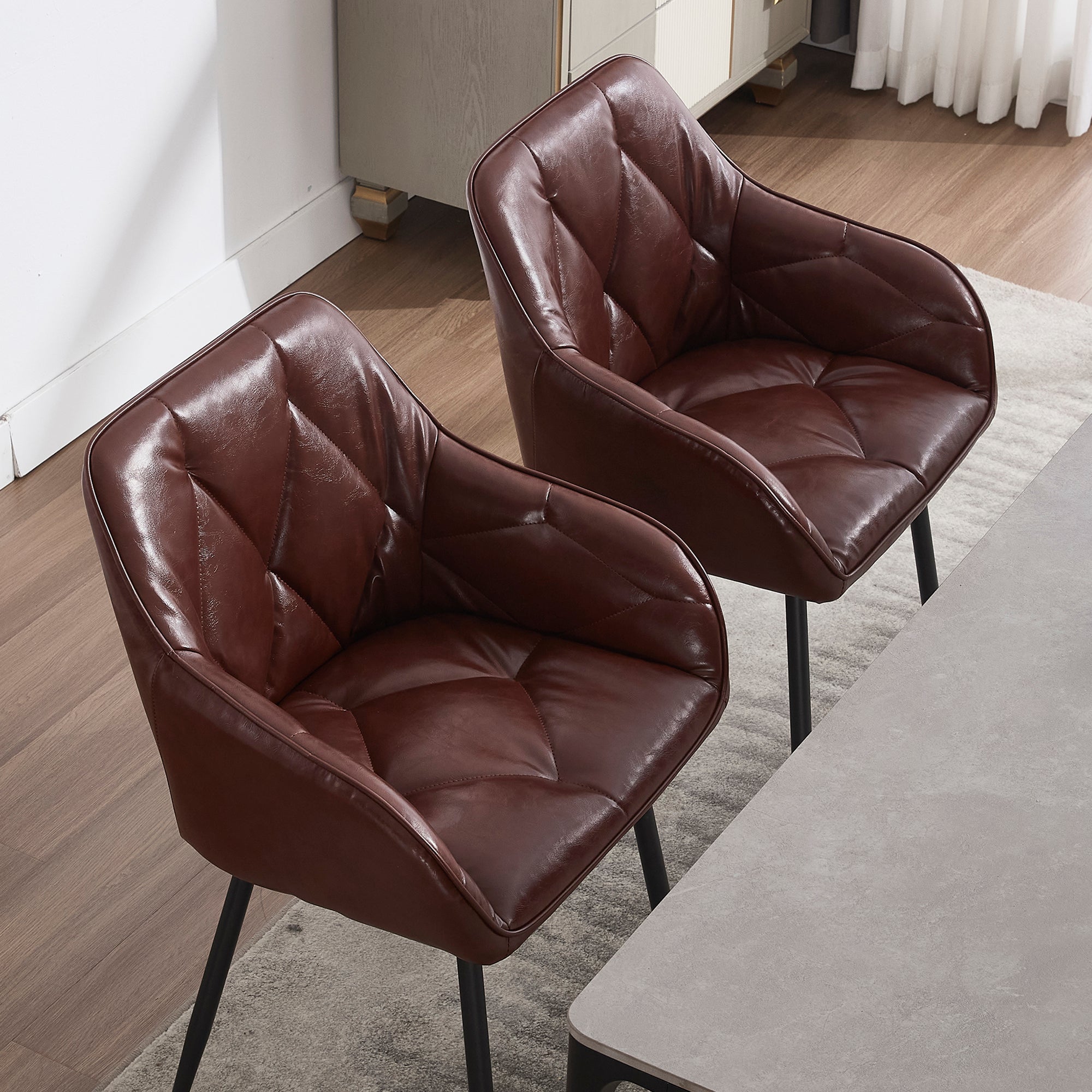 2-Piece Upholstered Dining Chair Set - Faux Leather Vintage Kitchen Chairs with Armrests - Comfortable Seats for Dining Room, Kitchen & Living Room - Easy Assembly & Cleaning - Perfect for Family Meals, Entertaining Guests & Home Decor (Brown)