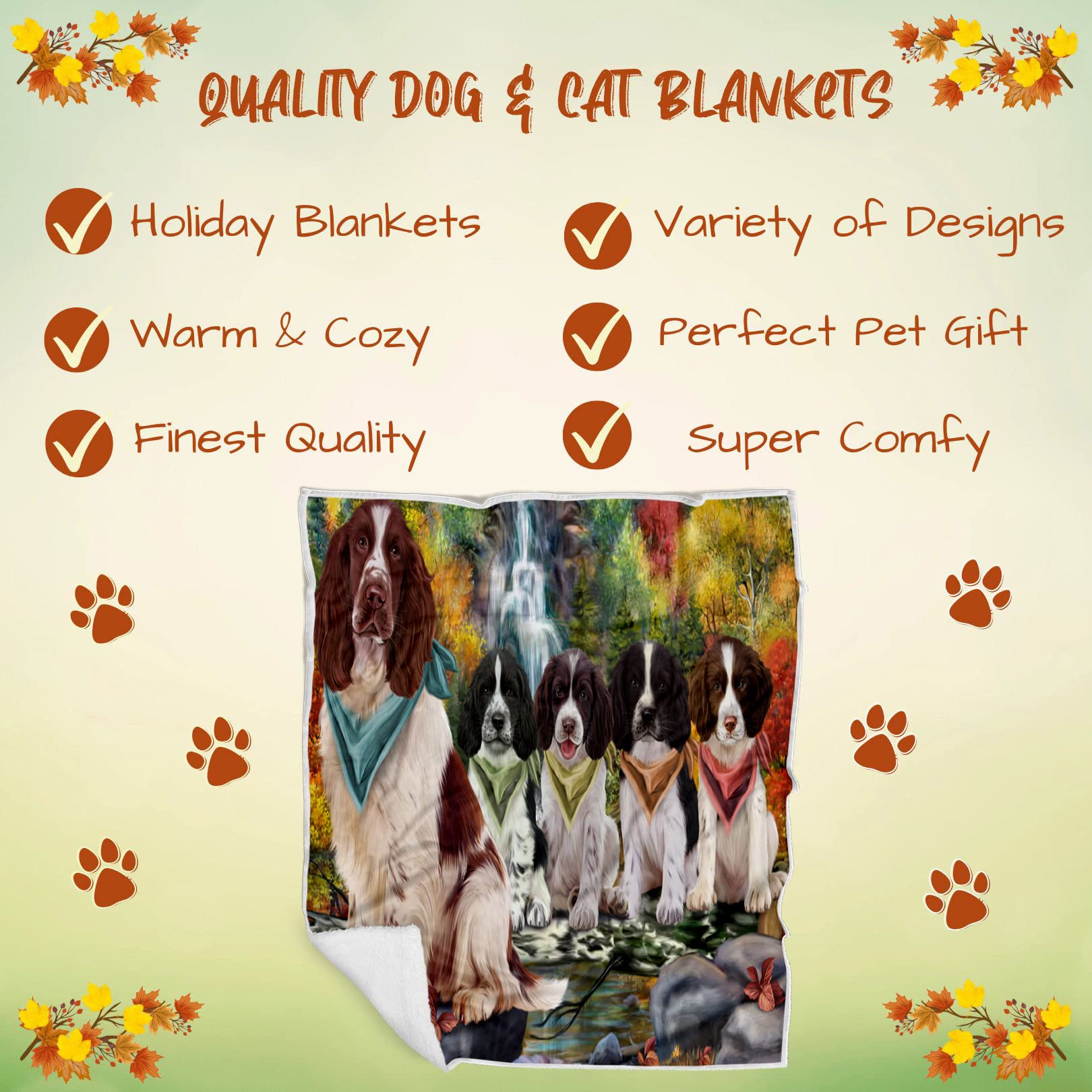 Scenic Waterfall Springer Spaniel Dog Blanket - Ultra Soft Lightweight Cozy Throw for Pets - Durable Woven Animal Theme Blanket (50x60) for Sofa, Couch, Bed & Travel | BLNKT57691