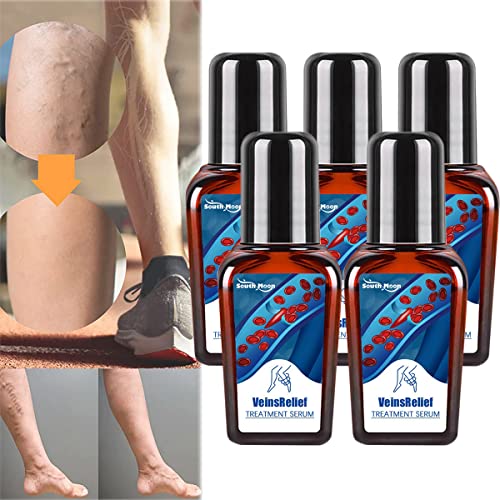 Varicose Veins Treatment Serum for Legs - Spider Vein Relief Cream with Soothing Formula | 0.67 Fl Oz (5 Bottles) | Improves Circulation & Reduces Visible Veins for Healthier Looking Legs