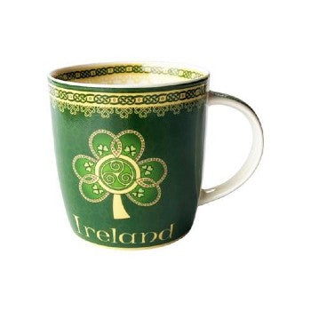 Irish Shamrock Spiral Mug - 15oz Ceramic Coffee Cup with Handle, Perfect for St. Patrick's Day, Irish Pub & Home Decor - Great for Tea, Hot Chocolate & Gifts