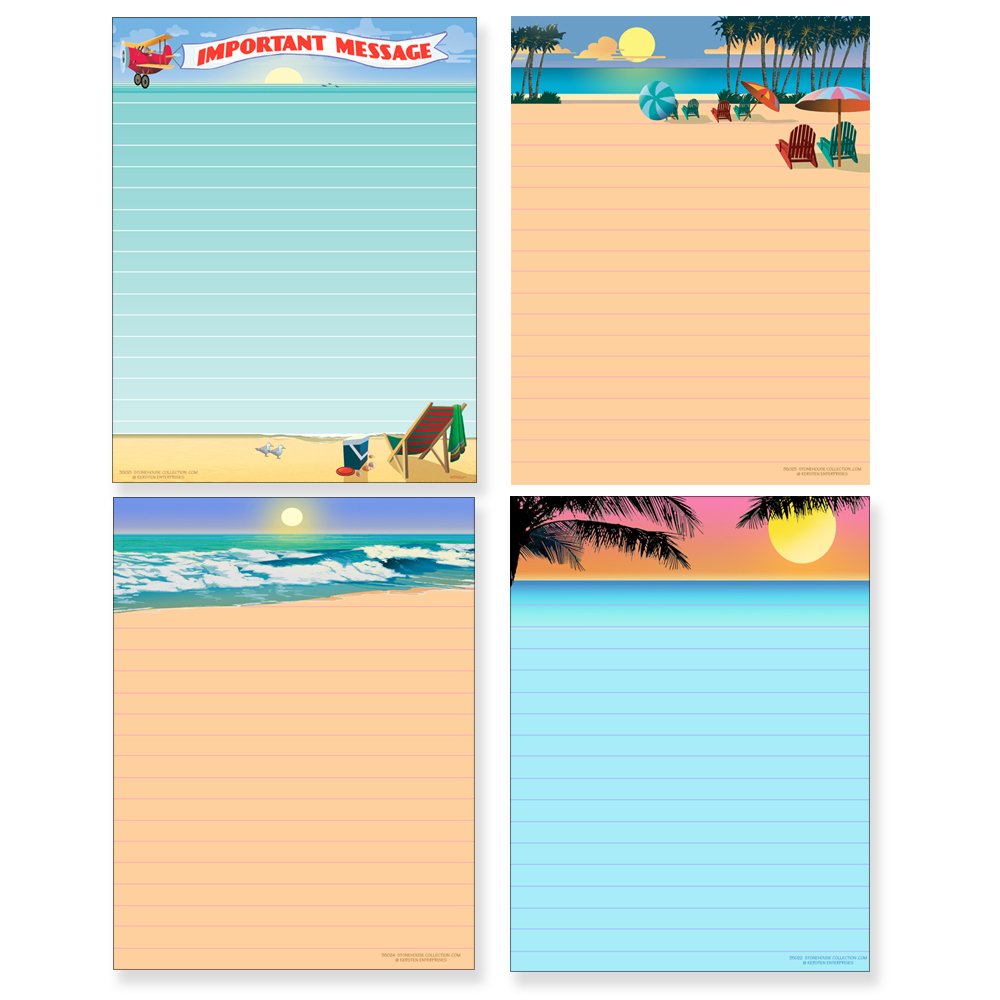 Stonehouse Collection Beach Notepad Pack - 4 Assorted USA-Made Notepads for Summer Vacation, Beach House & Coastal Decor | Perfect for Travel Journaling, Gift Giving & Office Supplies
