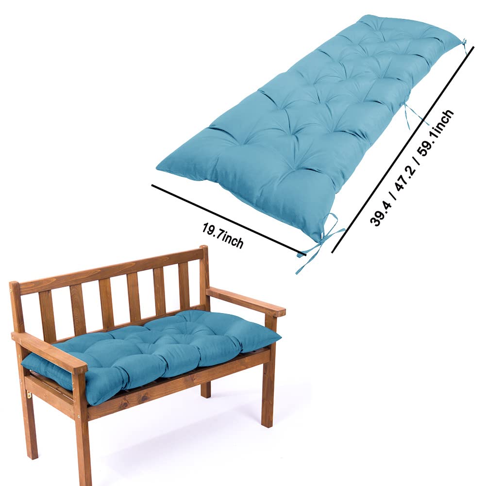 Waterproof Outdoor/Indoor Bench Cushion - Non-Slip Patio Swing Chair Cushion with Ties - 47.2 x 19.7 Inch Blue Cushion for Garden, Porch, Wicker Furniture - Perfect for Backyard Relaxation & Outdoor Seating Comfort