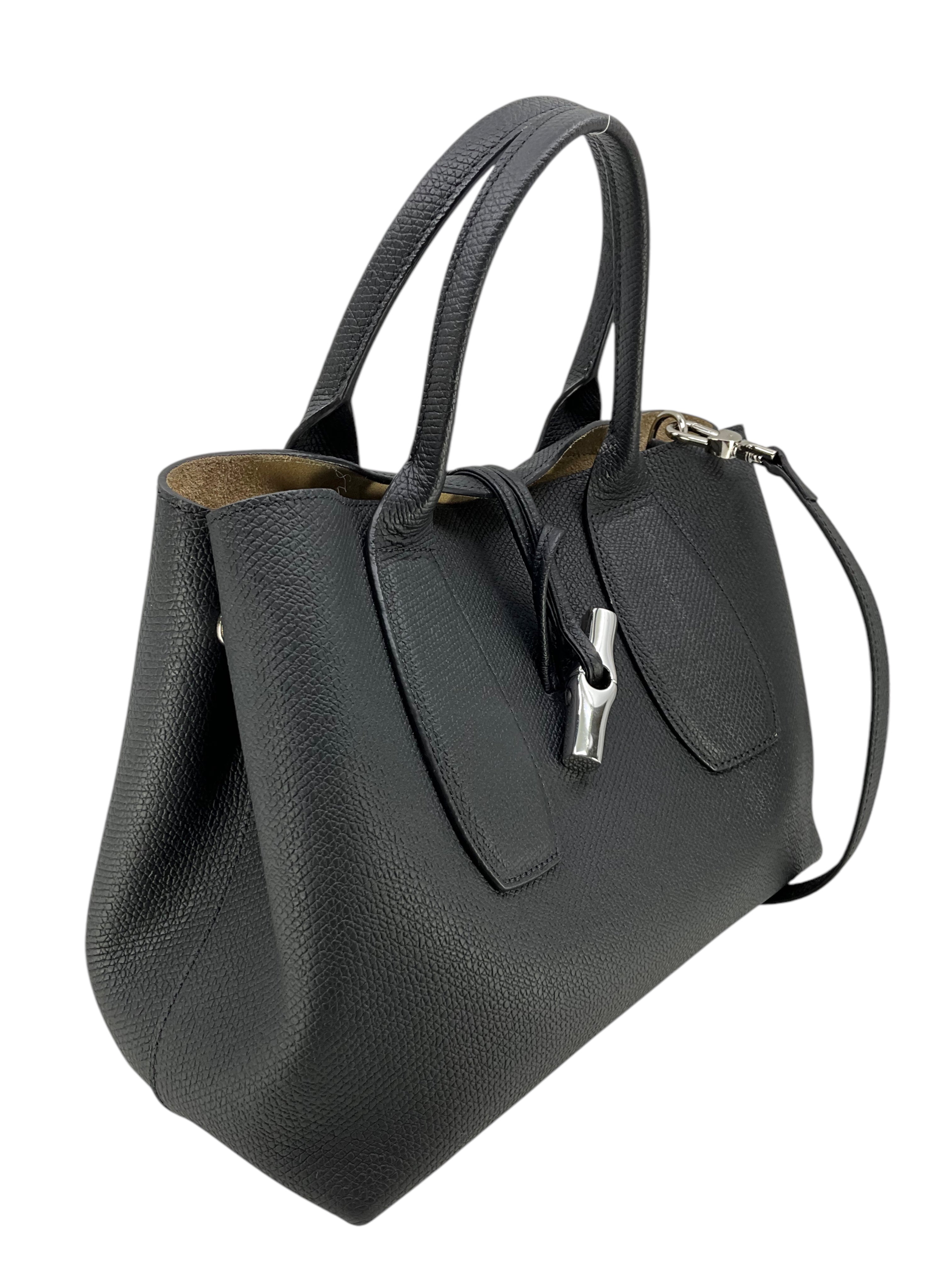 LONGCHAMP Roseau Medium Leather Tote Bag for Women - Premium Handbag with Top Handle, Spacious Work & Travel Tote - Perfect for Office, Business Meetings & Weekend Getaways
