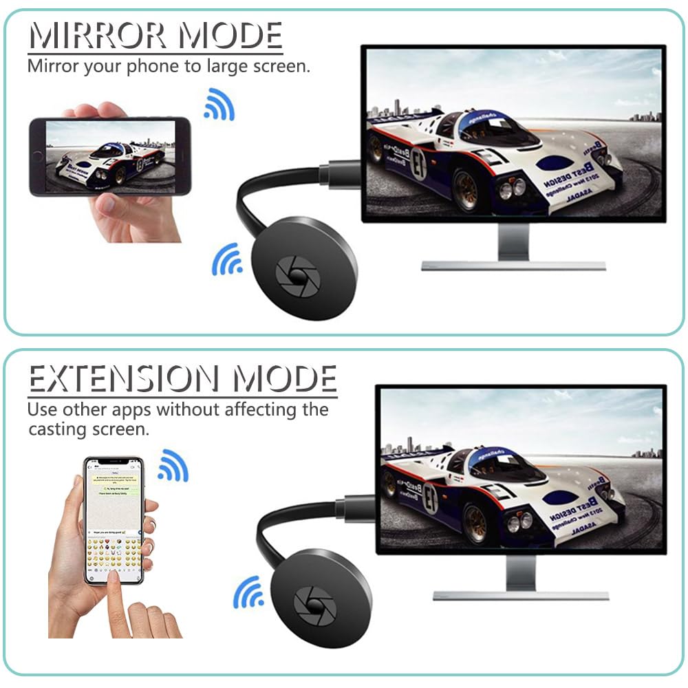 Miracast HDMI Display Dongle - Wireless HDMI Adapter for iPhone, iPad, Android, iOS, Windows, Mac, PC & Smart TV - Supports Miracast, DLNA, Airplay - Perfect for Home Theater, Office Presentations & Gaming