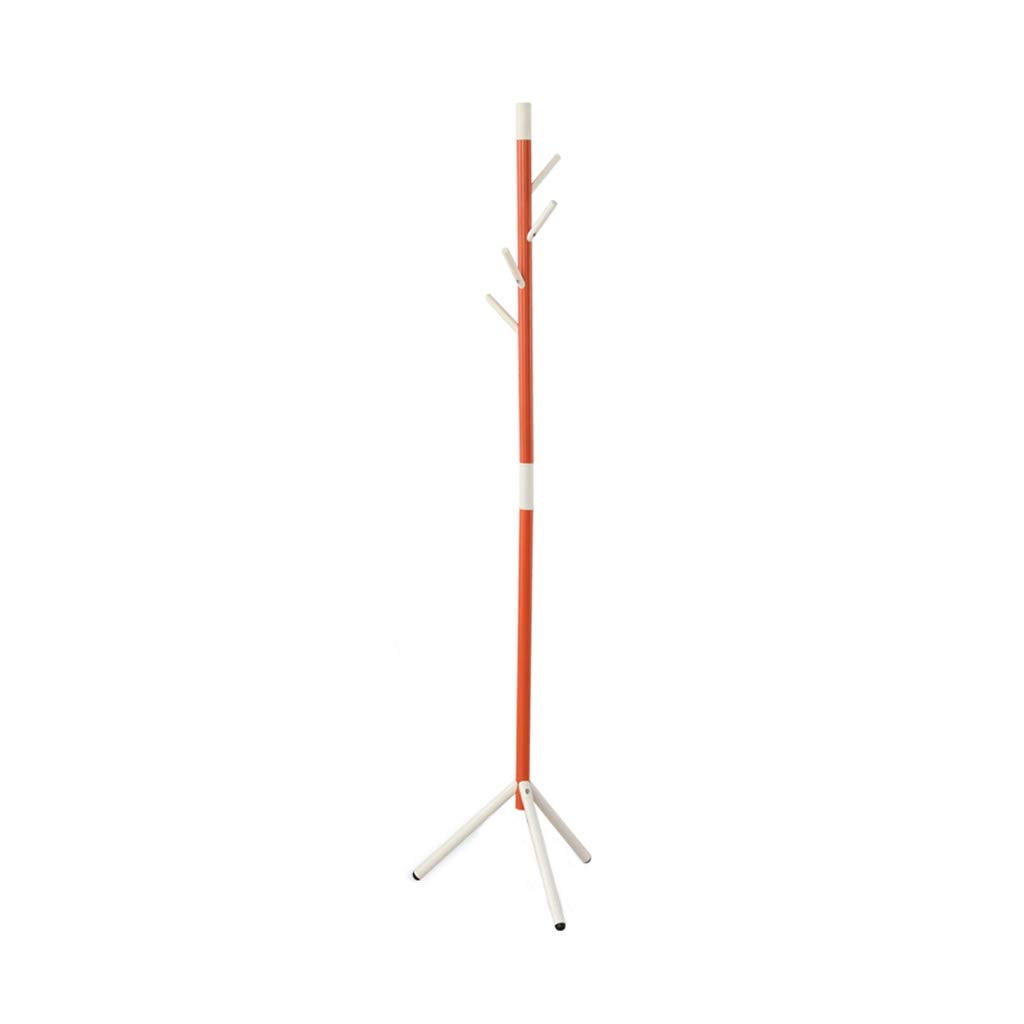Modern Minimalist Wrought Iron Coat Rack - Orange Vertical Floor Standing Hanger for Living Room, Bedroom, Entryway & Hallway - Space Saving Clothes Organizer for Jackets, Hats, Scarves & Bags