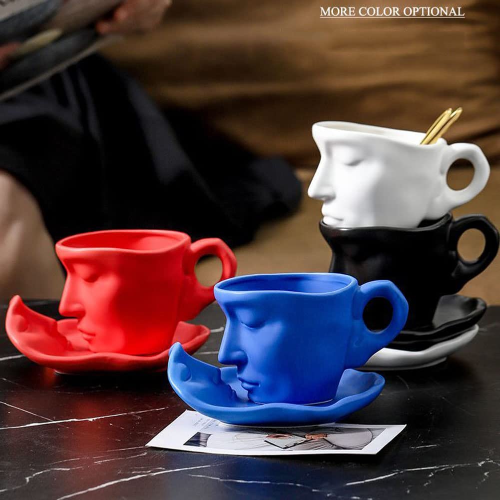 Premium Ceramic Coffee Mug Set - 6-Piece Cappuccino Latte Cup & Saucer for Espresso, Tea - Microwave & Dishwasher Safe Blue Porcelain Cups - Perfect for Home, Office & Cafe Use