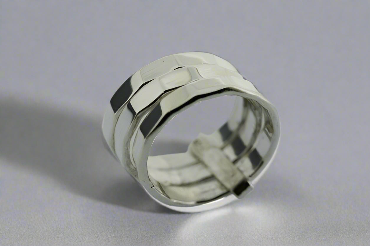 3 in 1 Stackable Sterling Silver Faceted Ring for Women - Elegant Wedding, Anniversary or Everyday Jewelry Gift