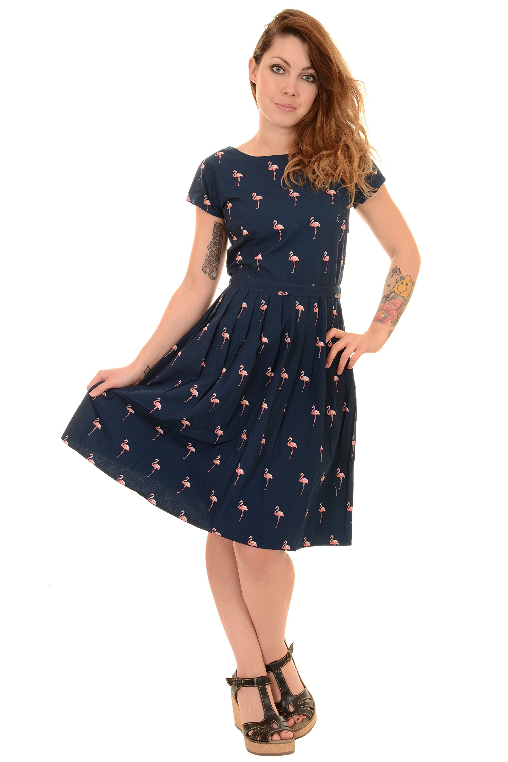 Vintage 1950s 1960s Retro Pink Flamingo Tea Party Dress for Women - Perfect for Cocktail Parties, Swing Dancing & Rockabilly Events