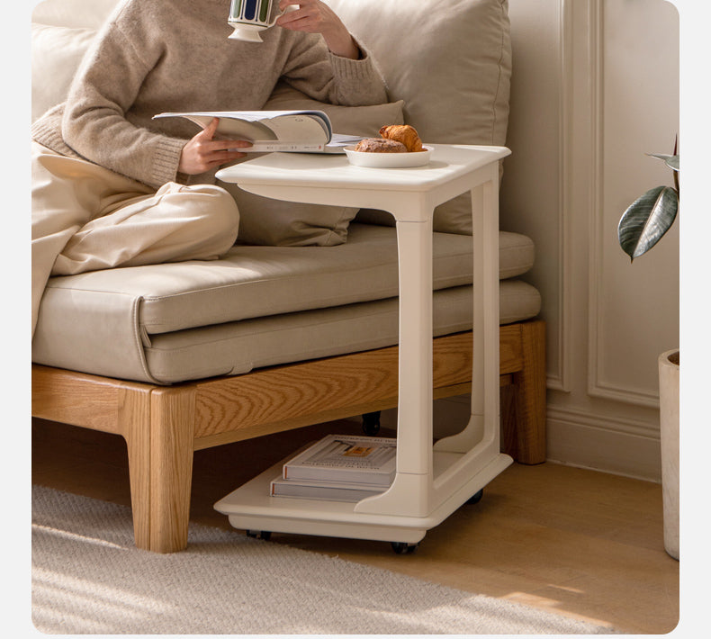 Birch Solid Wood Mobile Side Table - Lightweight Rolling End Table for Living Room, Bedroom, or Office - Perfect for Small Spaces and Easy Mobility