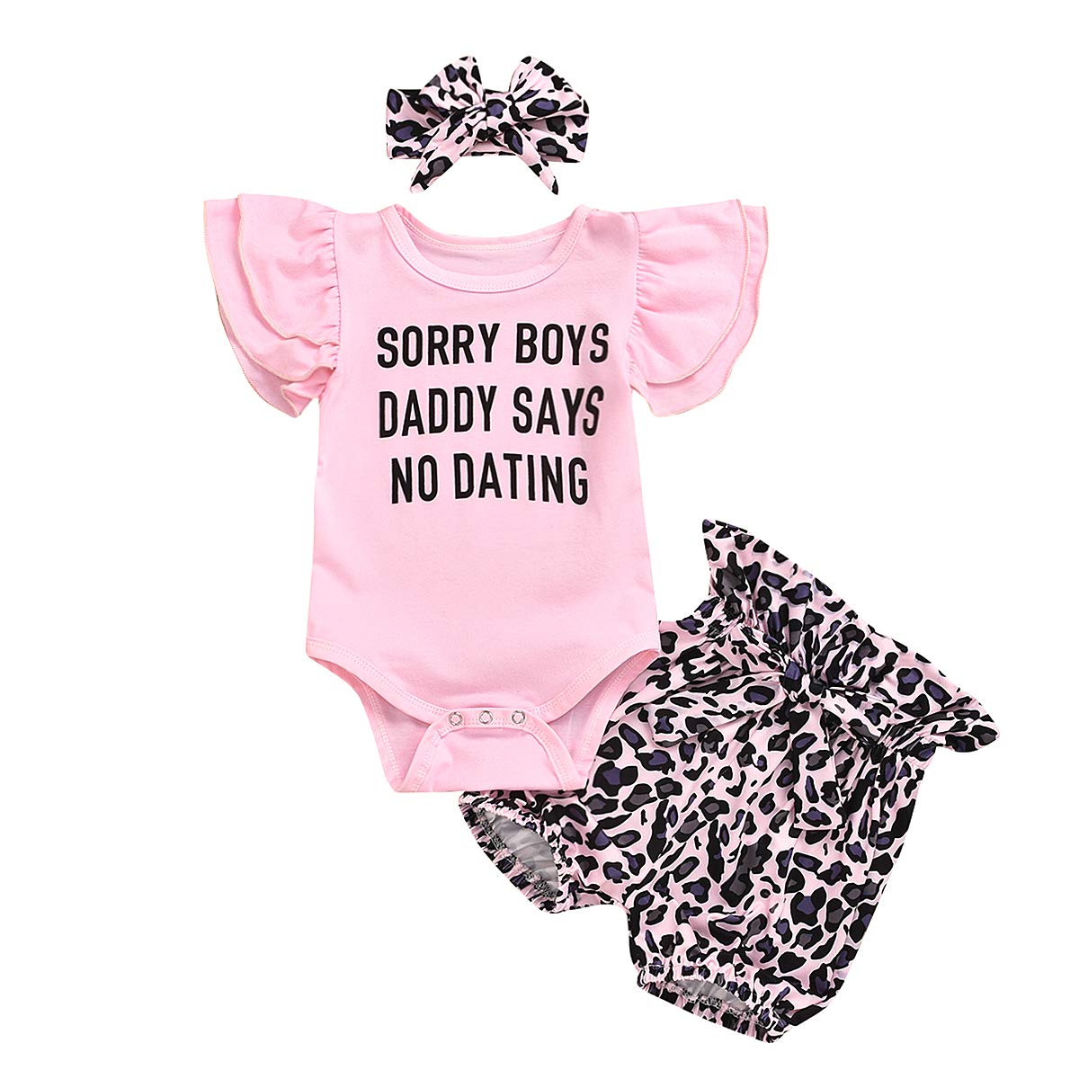 Adorable Newborn Baby Girl Outfit - Pink Leopard Print Romper & Shorts Set with Headband | Summer Baby Clothes for Girls | Perfect for Playdates, Photoshoots & Special Occasions