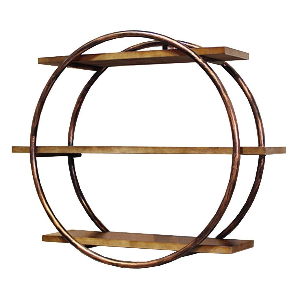 3-Tier Round Wall-Mounted Shelf - Metal & Wood Loft Style Storage Rack for Clothing Stores, Books, Home Decor - Bronze/Black - Perfect for Retail Displays, Bedroom Organization & Vintage Home Decor