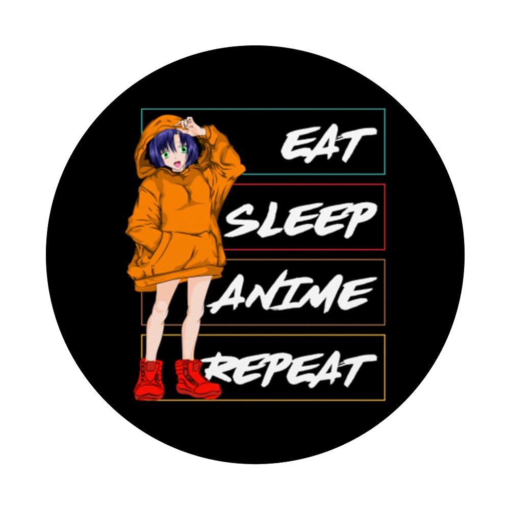 Eat Sleep Anime Repeat Kawaii Otaku Japan Manga PopSockets PopGrip - Swappable Phone Grip for iPhone, Samsung & Tablets - Perfect for Anime Fans, Gaming & Daily Use