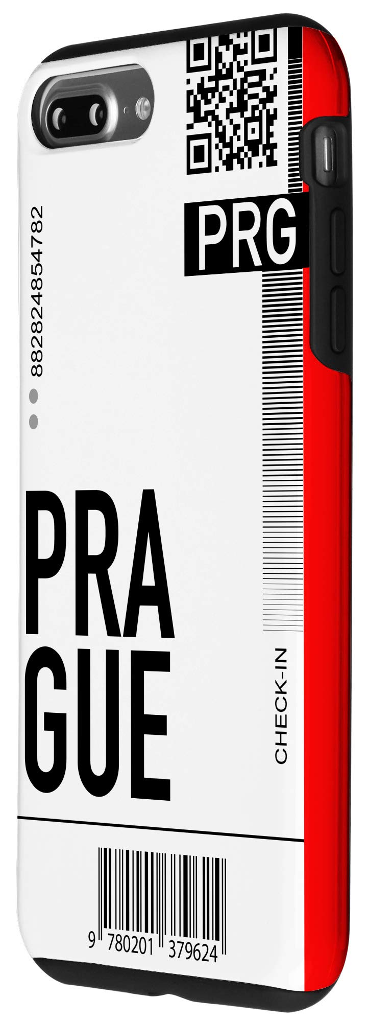Premium Prague Air Ticket Phone Case for iPhone 7 Plus/8 Plus - Boarding Pass Design City Red Hard Cover - Perfect for Travel, Vacation & Souvenir Gifts