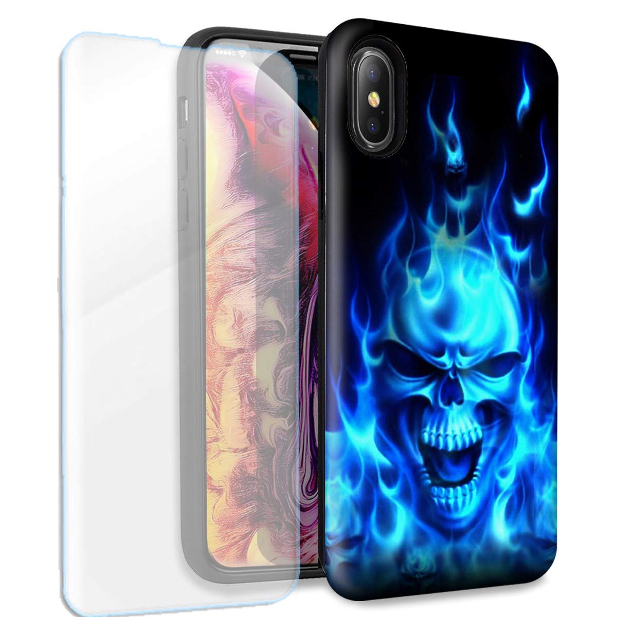 Flaming Skull iPhone X/XS Case with Screen Protector for Gaming & Style