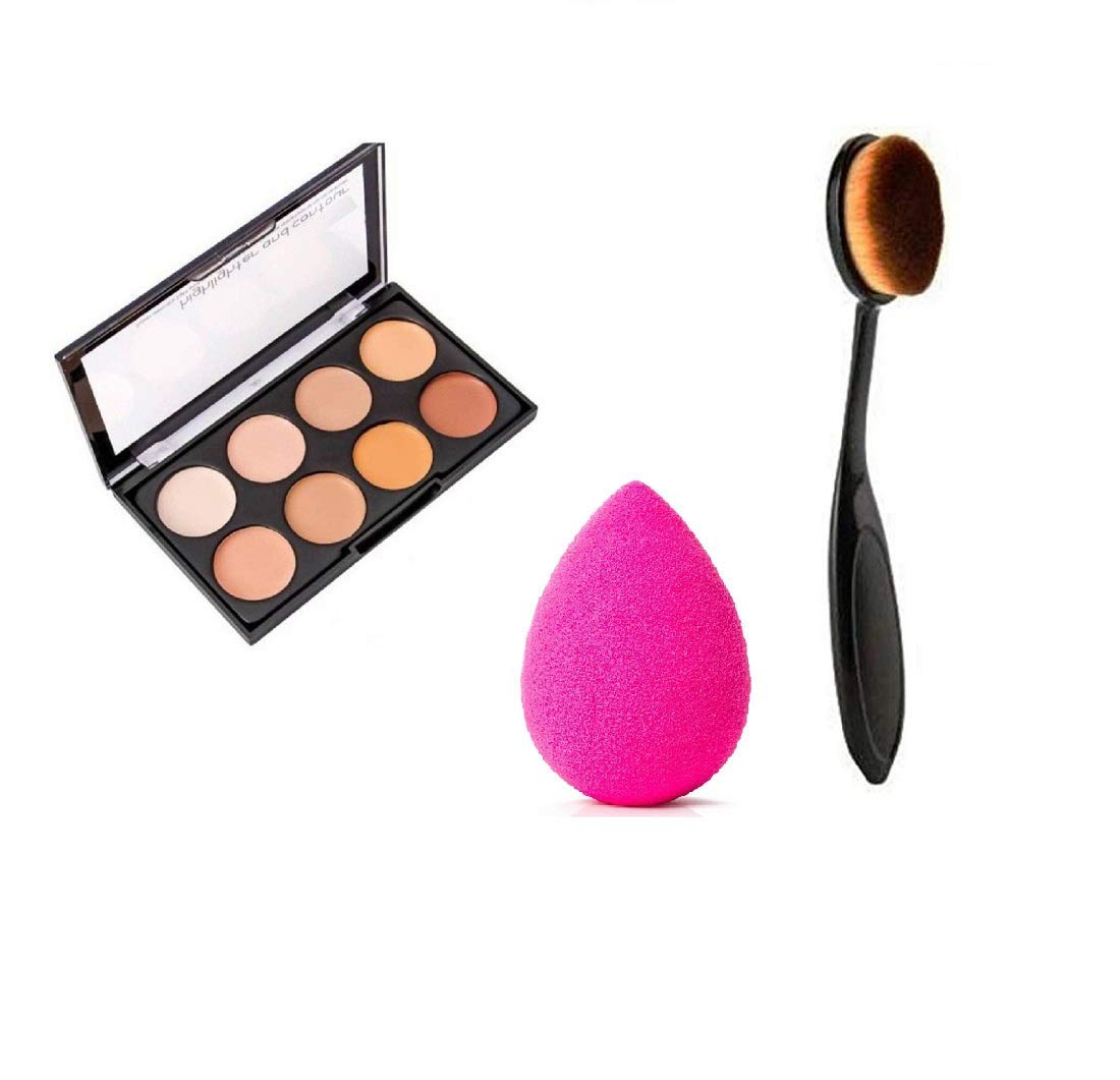 ClubComfort 8-Shade Concealer Palette with Beauty Blender Sponge & Oval Foundation Brush - Professional Makeup Kit for Contouring, Highlighting & Dark Circle Coverage - Perfect for Daily Use, Photo Shoots & Special Occasions