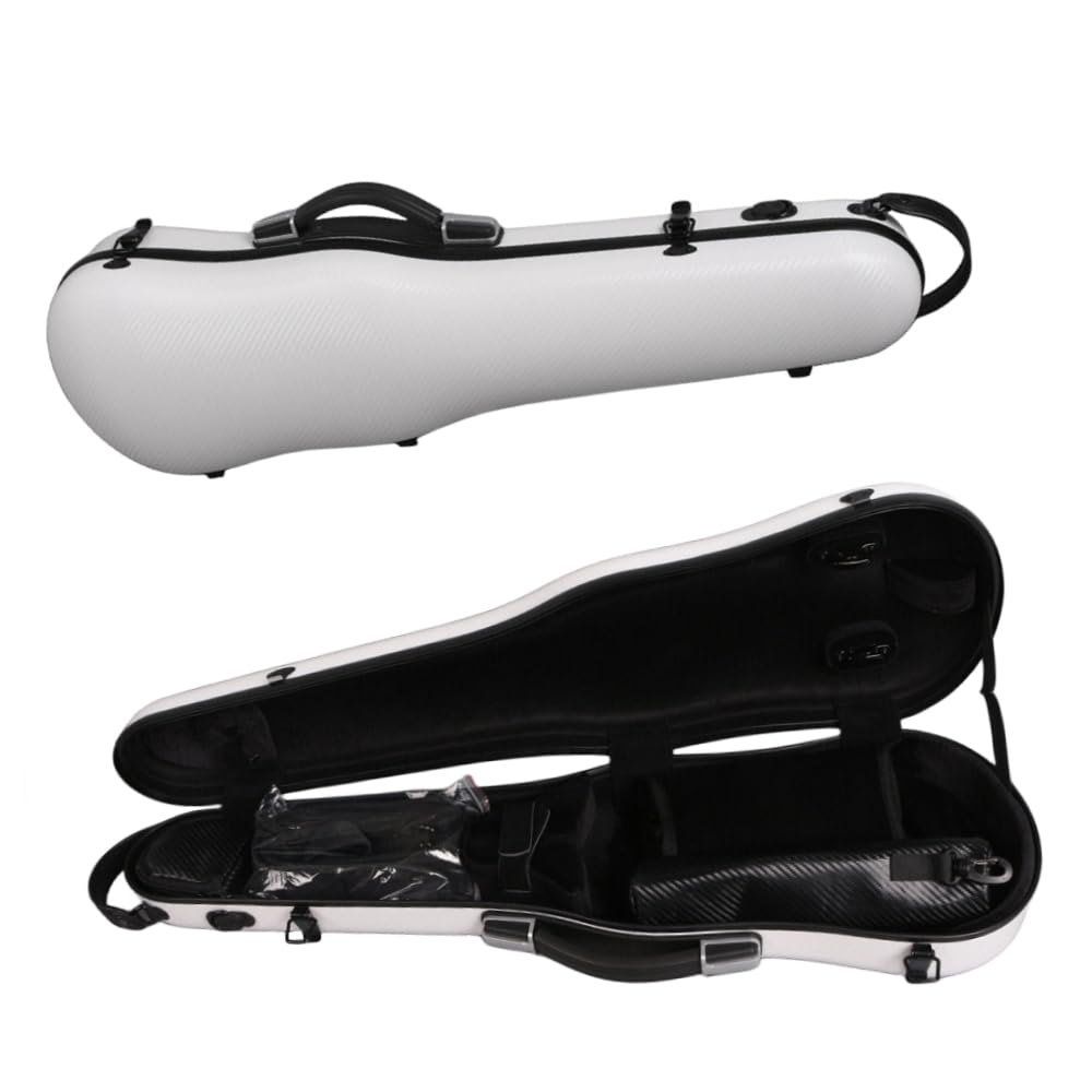 Premium 4/4 Carbon Fiber Violin Case - Lightweight Hard Shell with Anti-Scratch Protection, Adjustable Back Straps, Soft Padding & Built-in Hygrometer (White) - Perfect for Travel, Performances & Professional Musicians