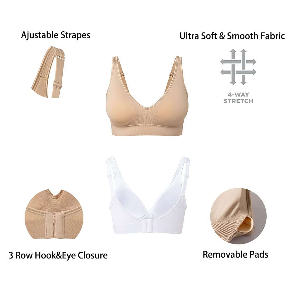 Wireless Bras for Women - Non Wired Seamless Comfort Bras with Removable Pads (3 Pack) | Perfect for Yoga, Workout & Everyday Wear