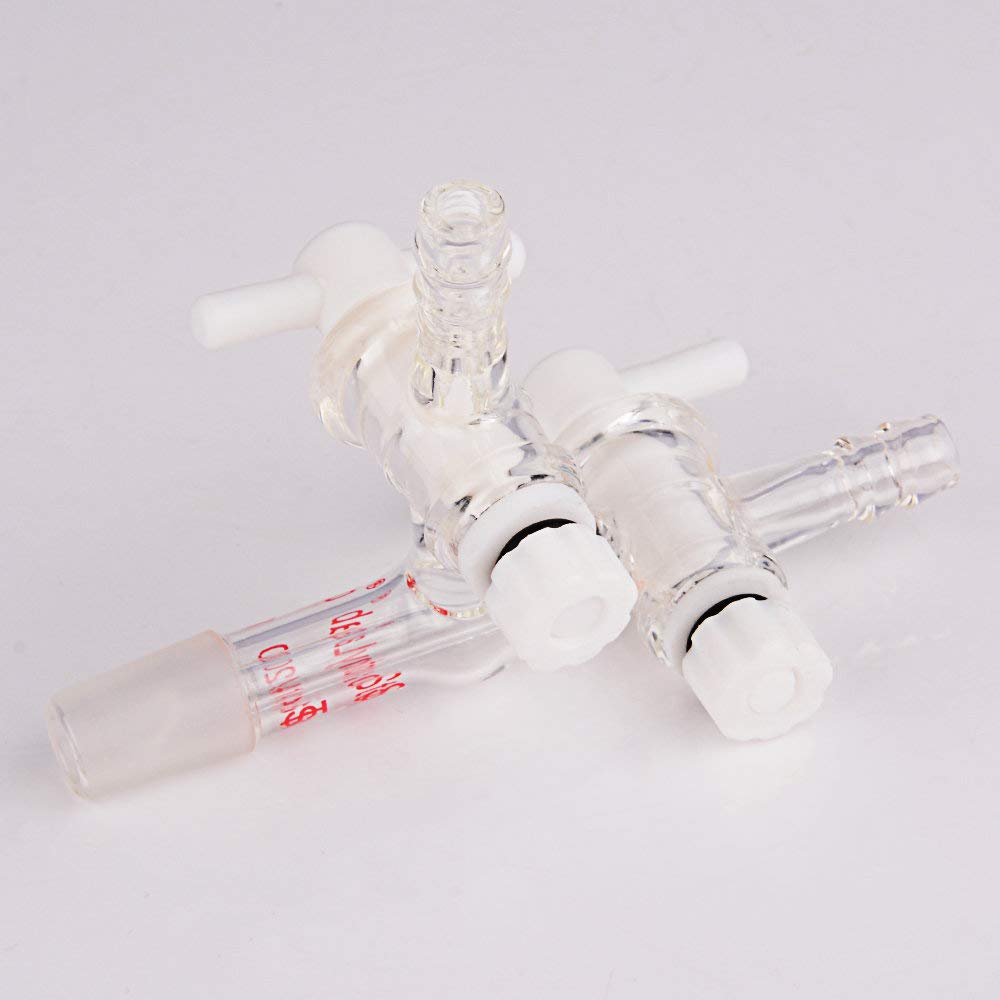 Stonylab Glass Vacuum Transfer Adapter - Borosilicate 3.3 Glass with PTFE Stopcocks & 14/20 Inner Joint for Chemistry Lab, Distillation & Essential Oil Extraction