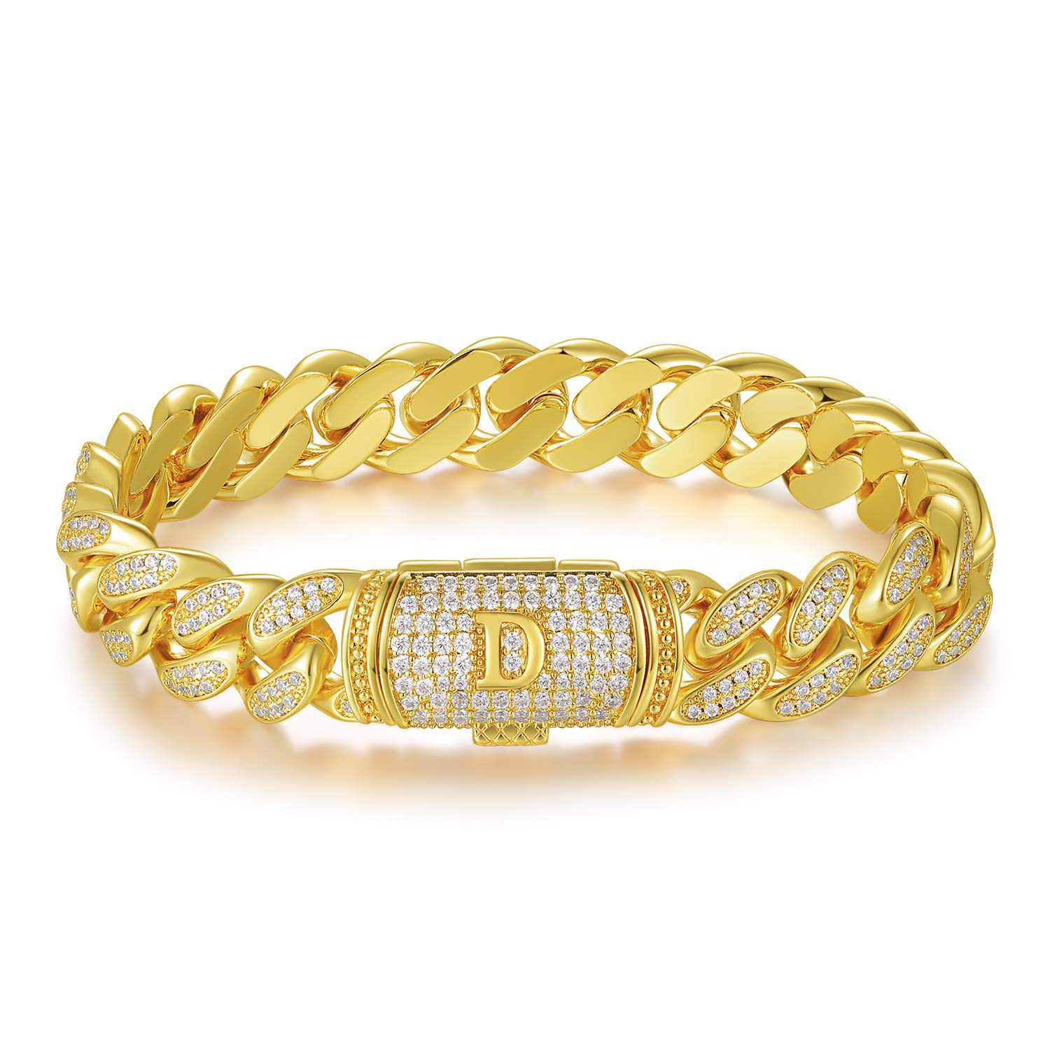 ETEVON Gold Plated Cuban Link Initial Bracelet for Men - Hip Hop Jewelry Gift for Boyfriend, Husband, Son, Dad - Birthday, Christmas, Anniversary, Valentine's Day Gift - Perfect for Parties, Dates, Special Occasions