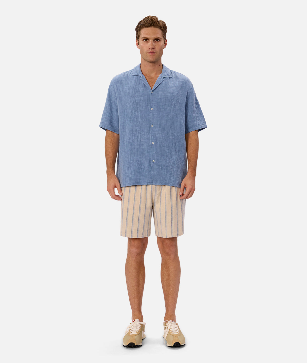 San Onofre Short Sleeve Wheat Navy T-Shirt - Comfortable Casual Wear for Men | Perfect for Beach, Gym & Everyday Outfits