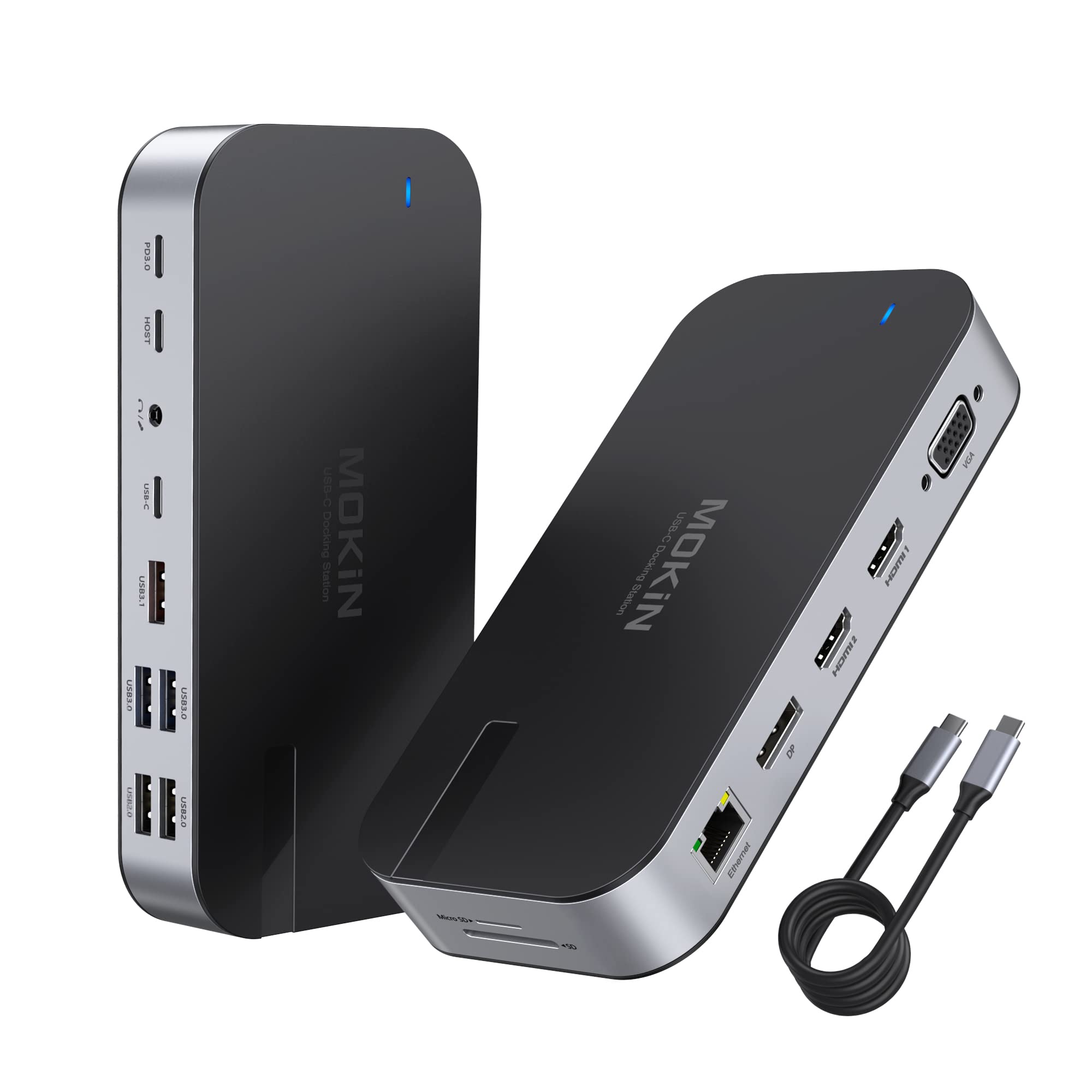 MOKiN 16-in-1 USB C Docking Station for Laptop - Triple/Quad Monitor Support (2 HDMI, DP), 100W PD Charging, USB 3.1/3.0/2.0 Ports, Ethernet, SD/TF Card Reader, Audio - Compatible with Dell/HP/Lenovo/Asus/Acer - Perfect for Home Office, Gaming & Multi-Tasking Workspaces