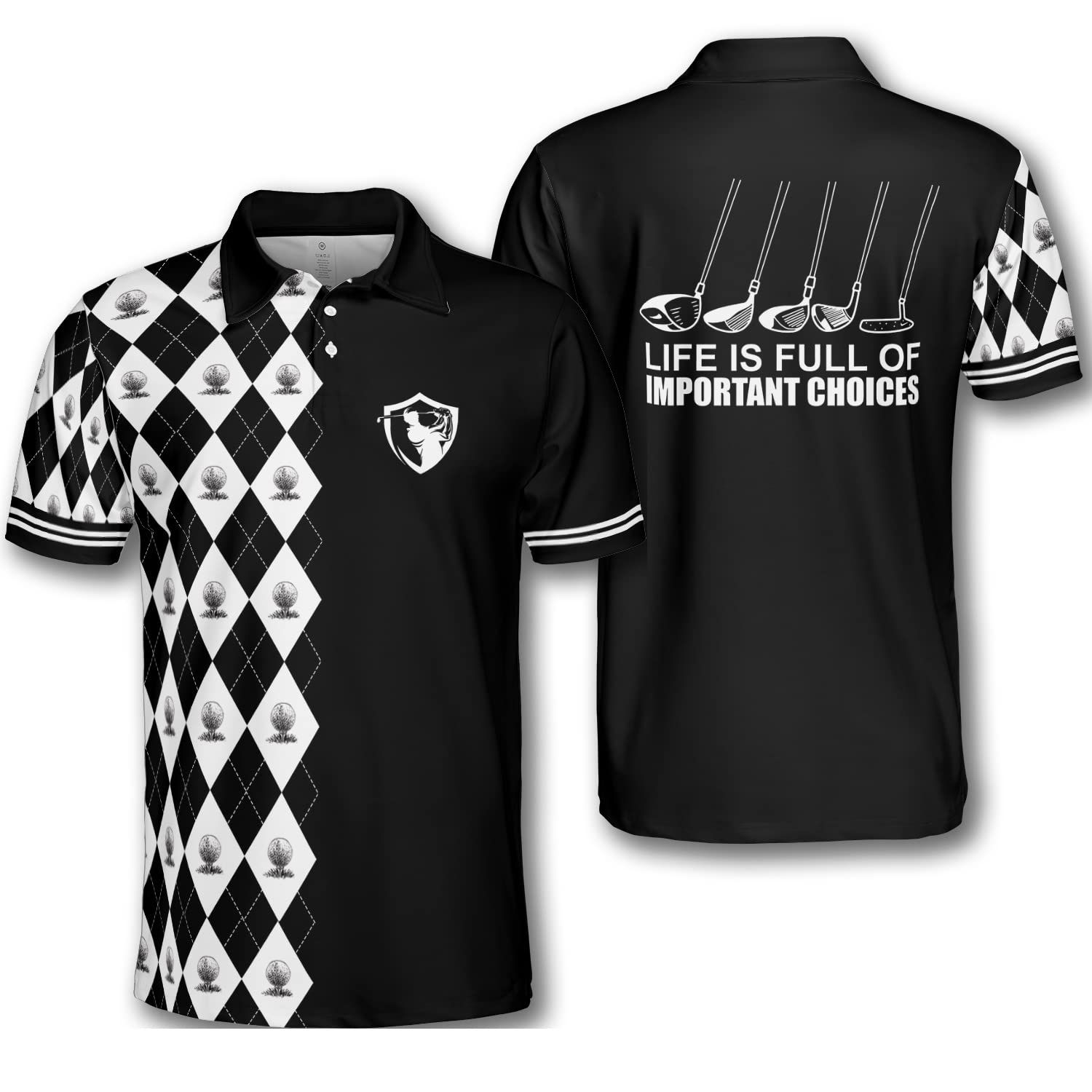 Pologen Men's Argyle Golf Polo Shirt - Moisture Wicking Dry Fit Performance Polo for Golfers - Funny & Crazy Golf Apparel for Men - Perfect for Golf Tournaments, Casual Wear & Outdoor Activities