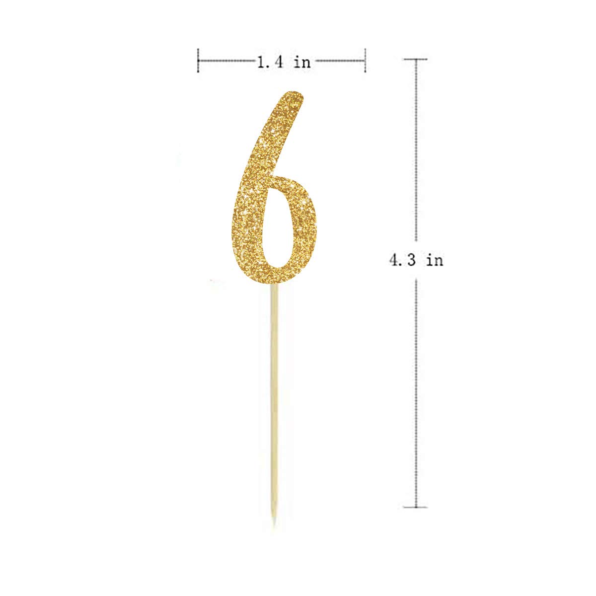 24-Pack Gold Happy 6th Birthday Cupcake Toppers with Glitter Number 6 - Party Decorations for Kids Birthday, Anniversary & Celebration Events