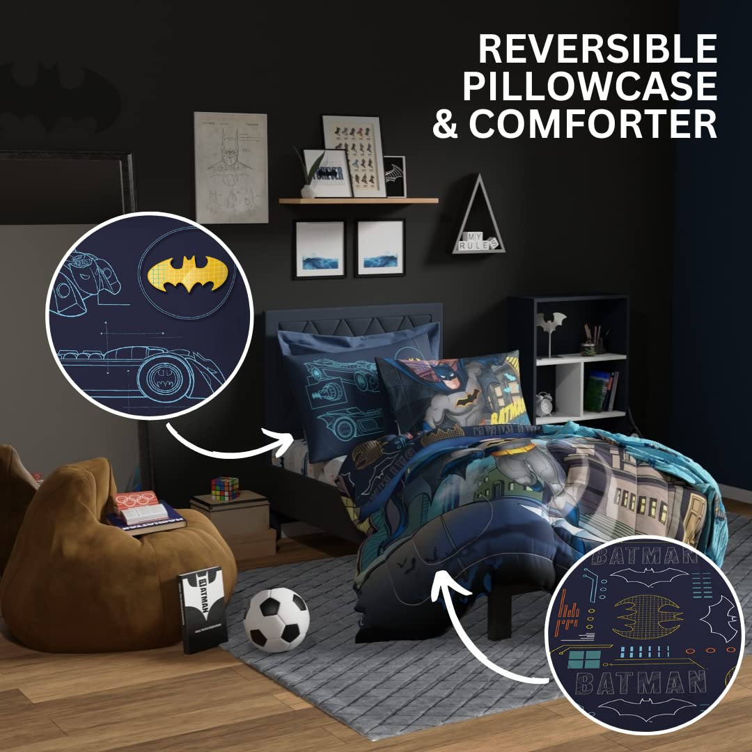 Super Soft Franco Kids Bedding Set - 4 Piece Twin Size Batman Comforter & Sheet Set for Boys' Room Decor | Perfect for Superhero Themed Bedrooms & Cozy Sleep
