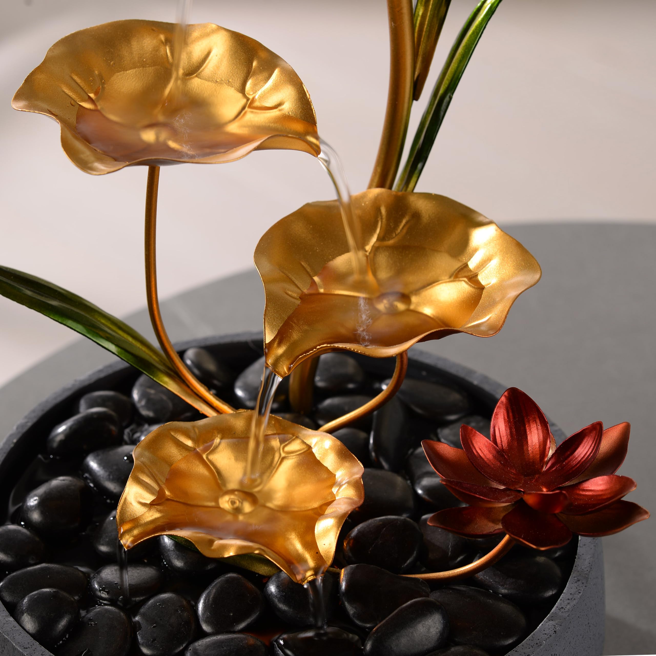 4-Tier Lotus Tabletop Fountain - Zen Meditation Water Feature for Home & Office Decor, Relaxing Desk Fountain for Stress Relief, Perfect Housewarming Gift for Mom (Indoor Use)