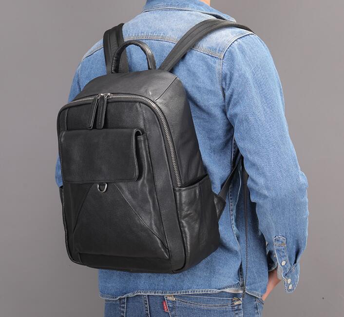 Minimalist Large Black Leather Backpack Purse for Women - Stylish Laptop Bag for Work, Travel & College | Durable Vegan Leather Backpack with Multiple Pockets