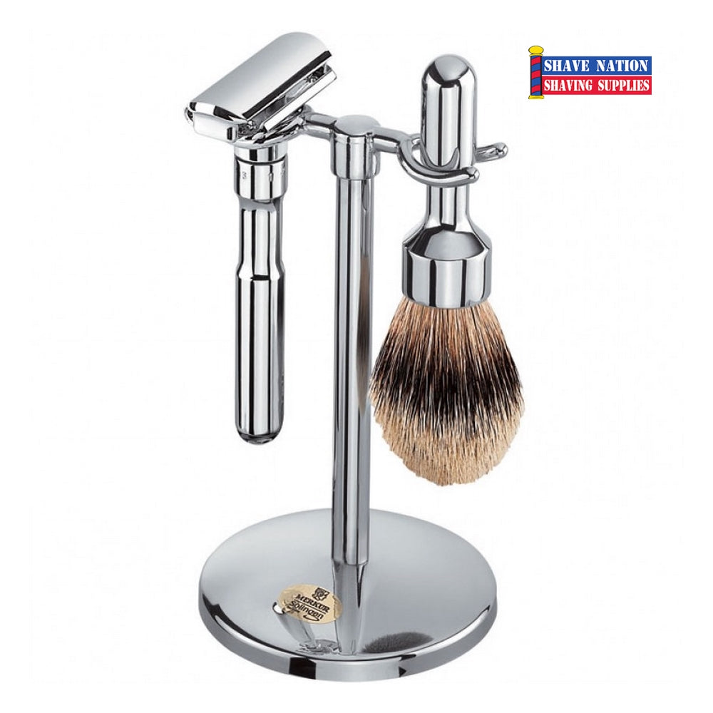 Merkur Futur Adjustable Safety Razor Set - 3 Piece Chrome Plated Men's Shaving Kit - Perfect for Wet Shaving & Beard Grooming at Home or Travel