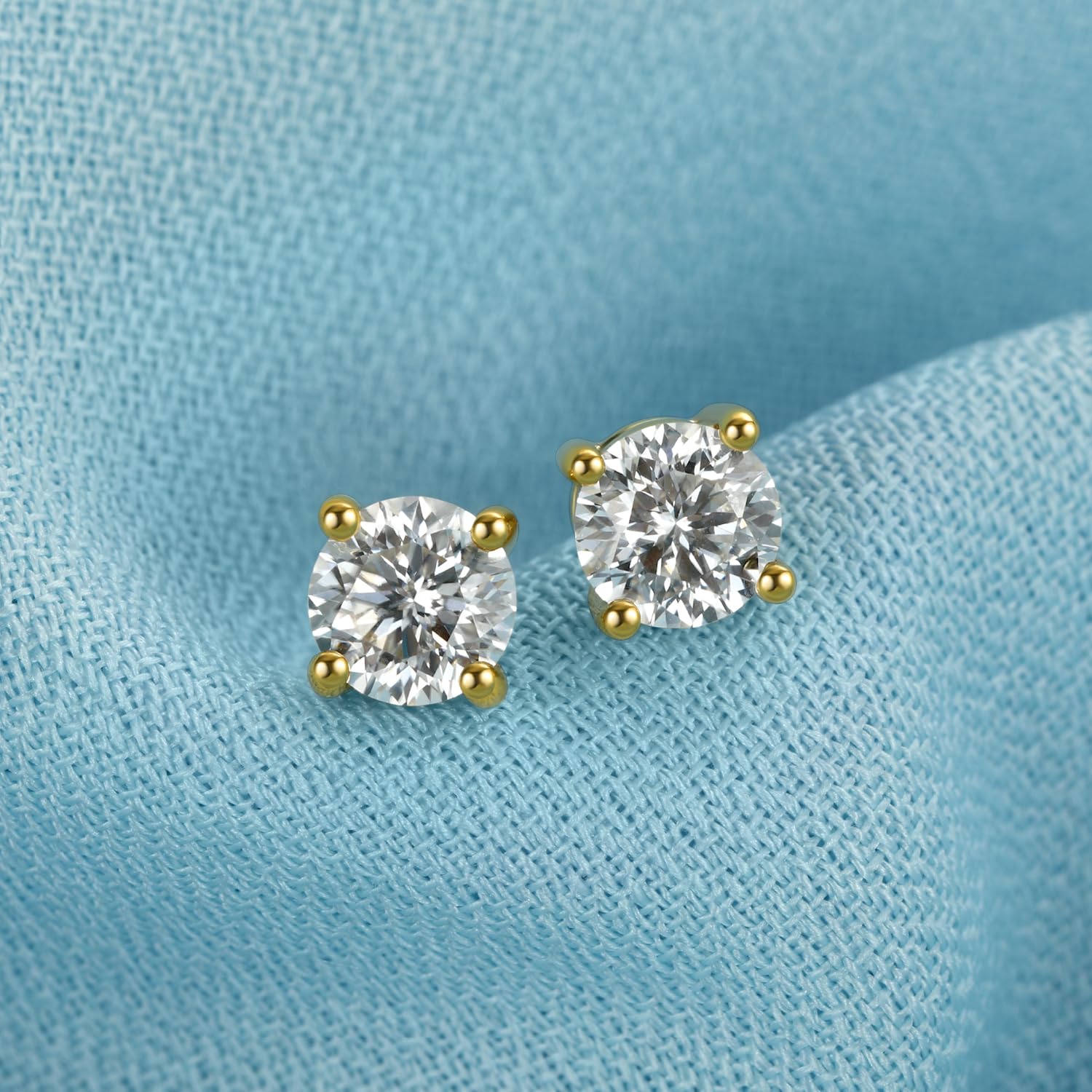 14K Gold Plated Moissanite Stud Earrings for Women - 1-2 Carat Lab Created Diamond Earrings in Yellow/Rose Gold & 925 Sterling Silver - Perfect Birthday Gift, Anniversary Present & Everyday Elegance Jewelry