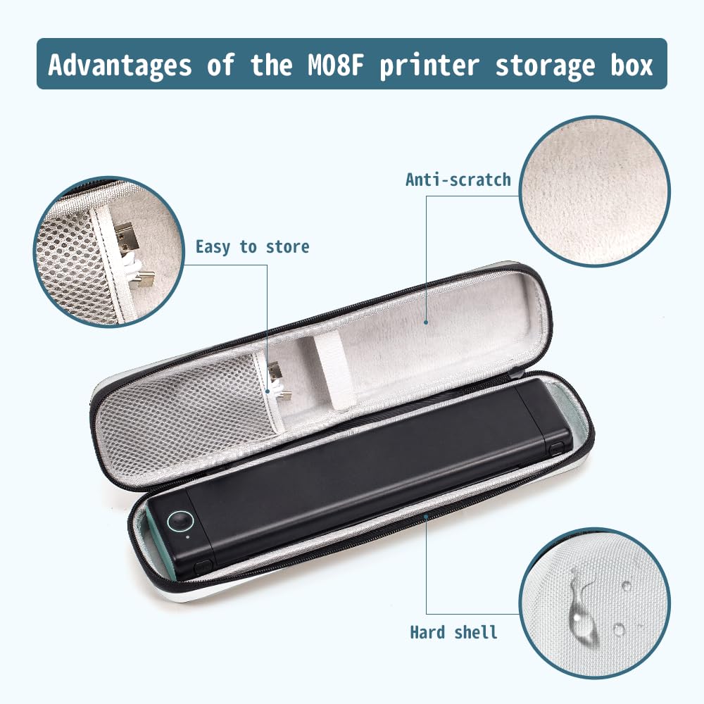 Phomemo M08F Printer Carrying Case - Lightweight Travel Bag for M08F Portable Thermal Printer, Compatible with HPRT MT800/MT800Q, M08E/P831/TP81, PJ762/PJ763MFi (Box Only) - Perfect for Business Travel, Home Office & On-the-Go Printing