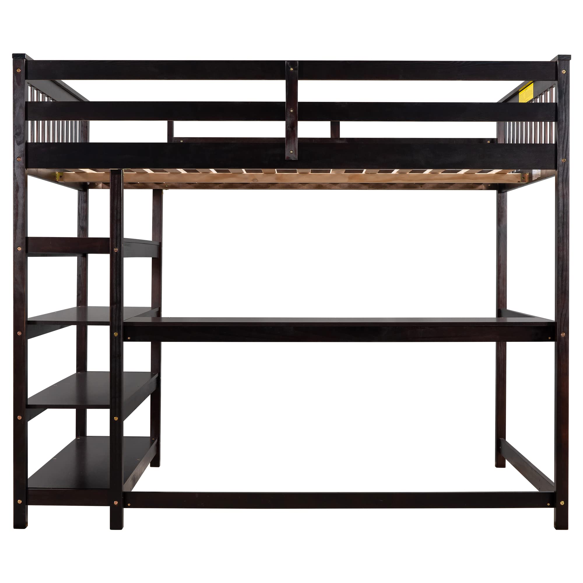 Harper & Bright Designs Full Size Loft Bed with Desk - Wooden Study Loft Bed with Built-in Storage Shelves for Teens & Adults - No Box Spring Needed - Espresso Finish - Perfect for Small Bedrooms, Dorm Rooms & Home Offices