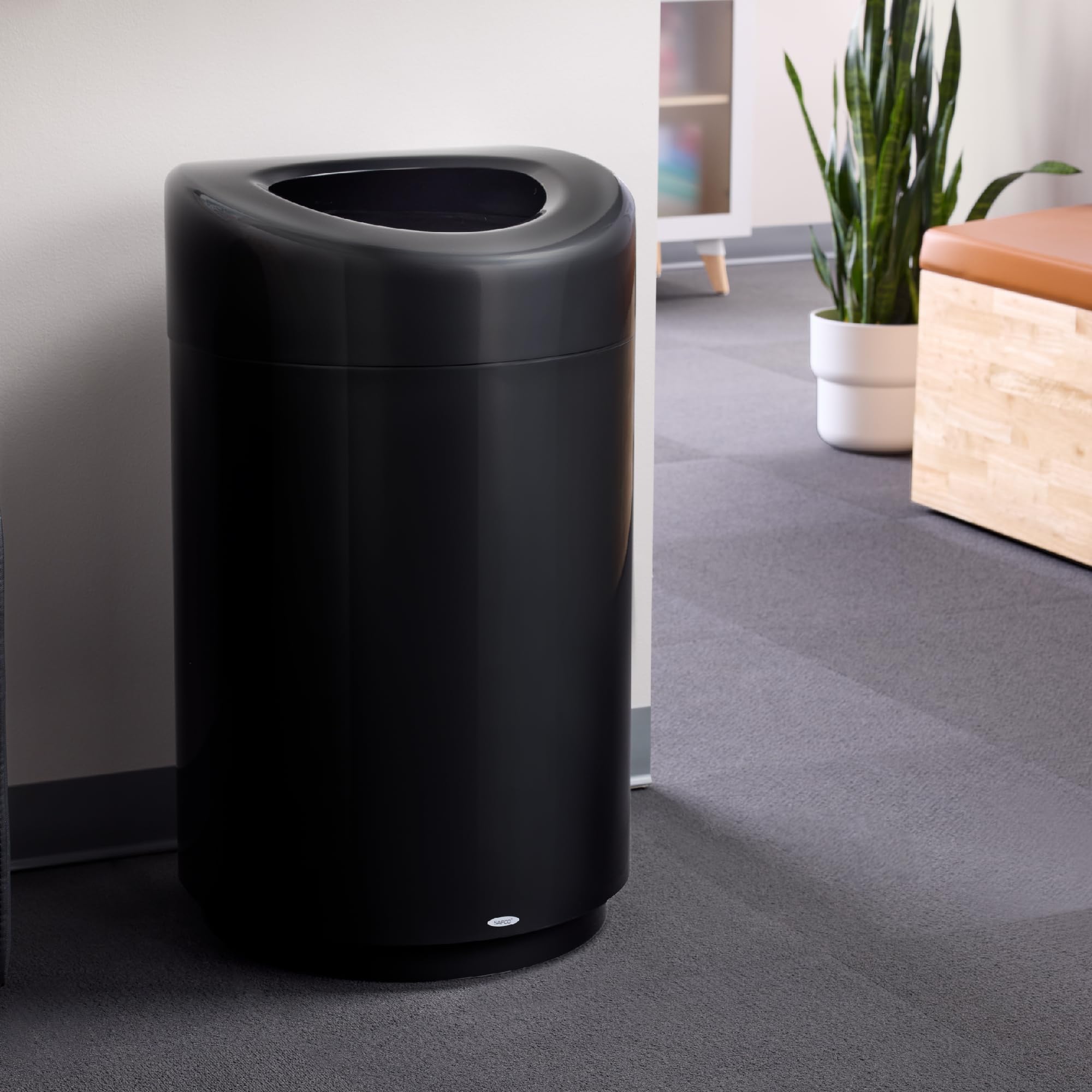 Safco 30 Gallon Open Top Stainless Steel Trash Can - Modern Black Garbage Bin for Kitchen, Office, or Home Use - Durable & Stylish Indoor Waste Container