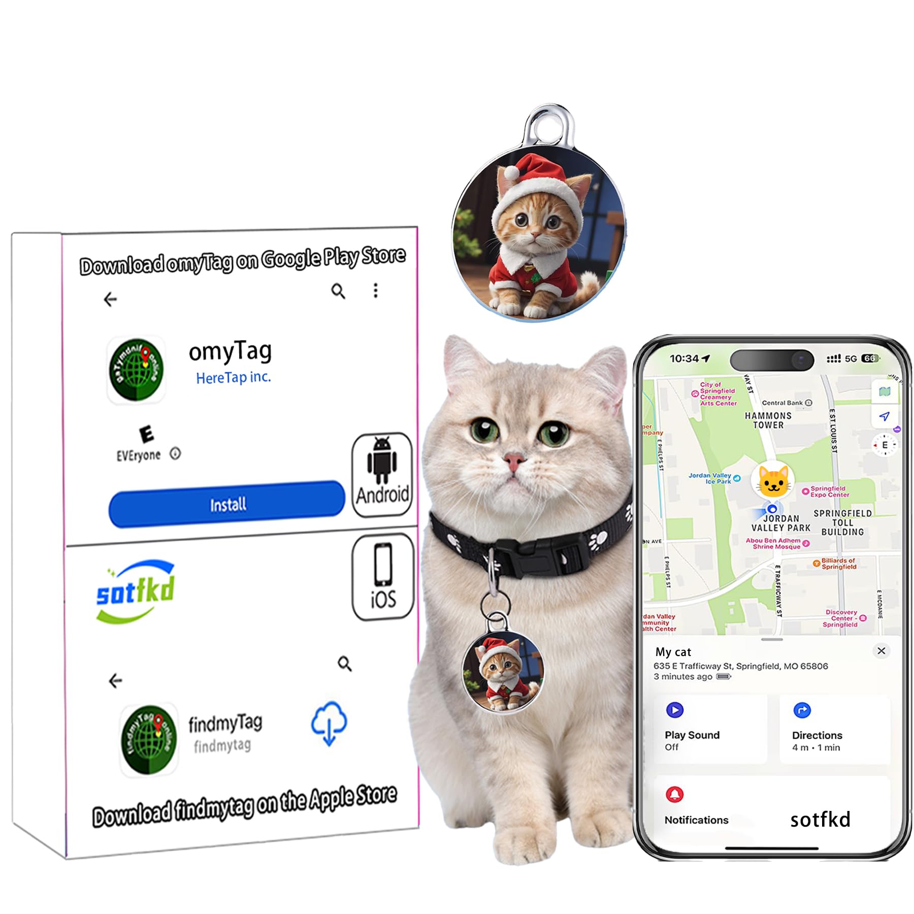 **Airtag Cat Collar GPS Tracker for Cats - No Monthly Fee, Waterproof Pet Tracker Compatible with Android & iOS (Works with Any Collar) - Perfect for Outdoor Adventures & Lost Pet Prevention**