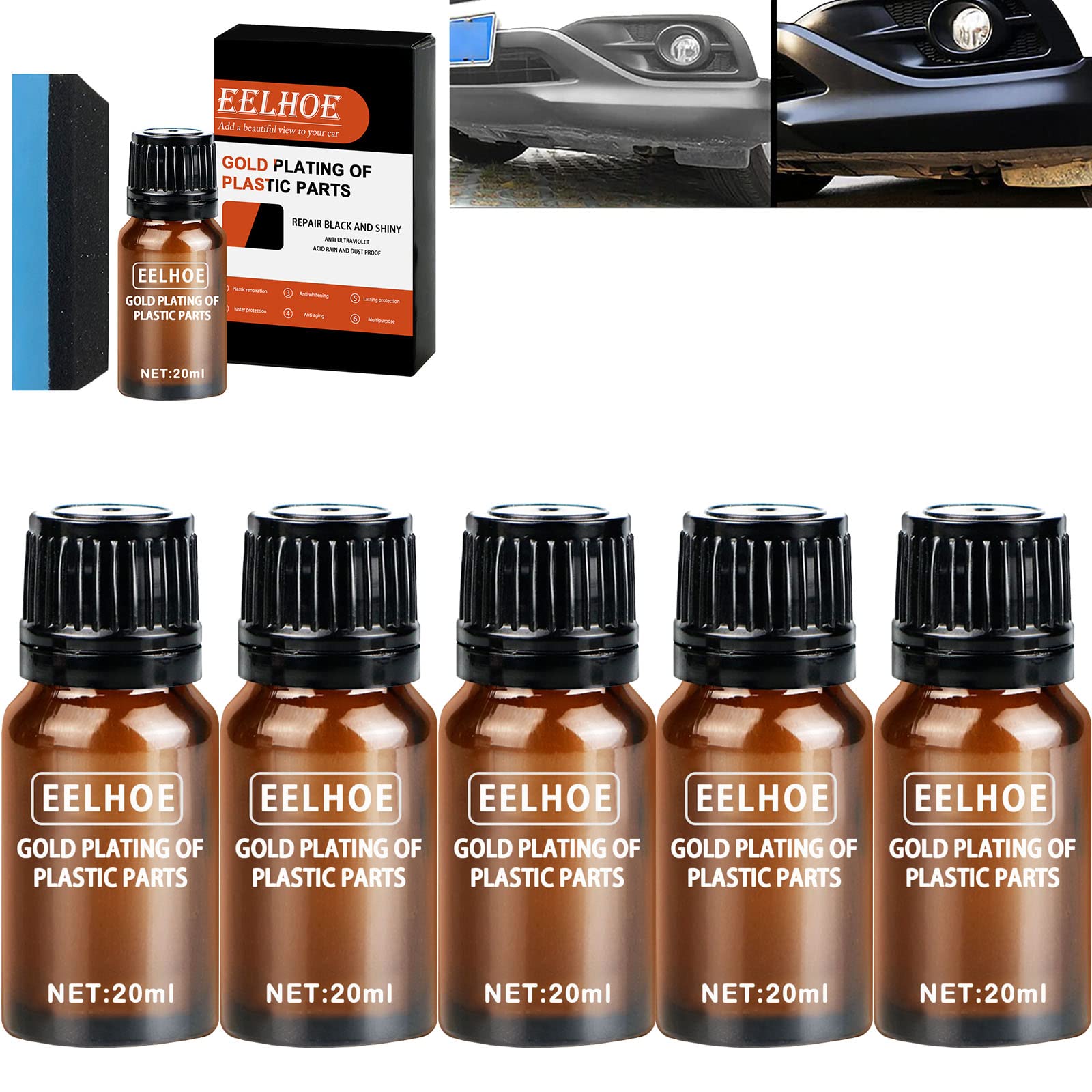 Car Plastic Parts Refurbish Agent - Automotive Exterior & Interior Plastic Restorer, Coating Paste Cleaner for Car Maintenance (5 Pack) | Perfect for Restoring Faded Bumpers, Dashboards & Trim