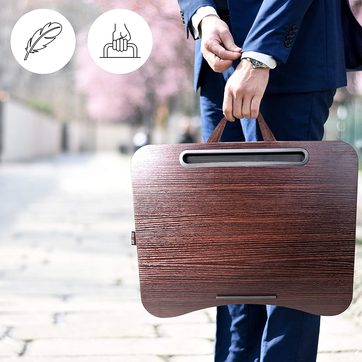Ergonomic Laptop Tray with Cushion DML432 | Portable Lap Desk for Bed, Sofa & Car Use | Built-in Tablet Holder & Comfortable Bean Cushion Pad | Brown | Lightweight Design with Carry Handle | Perfect for Home, Office & Travel | Ideal for Remote Work, Studying & Movie Watching in Bed