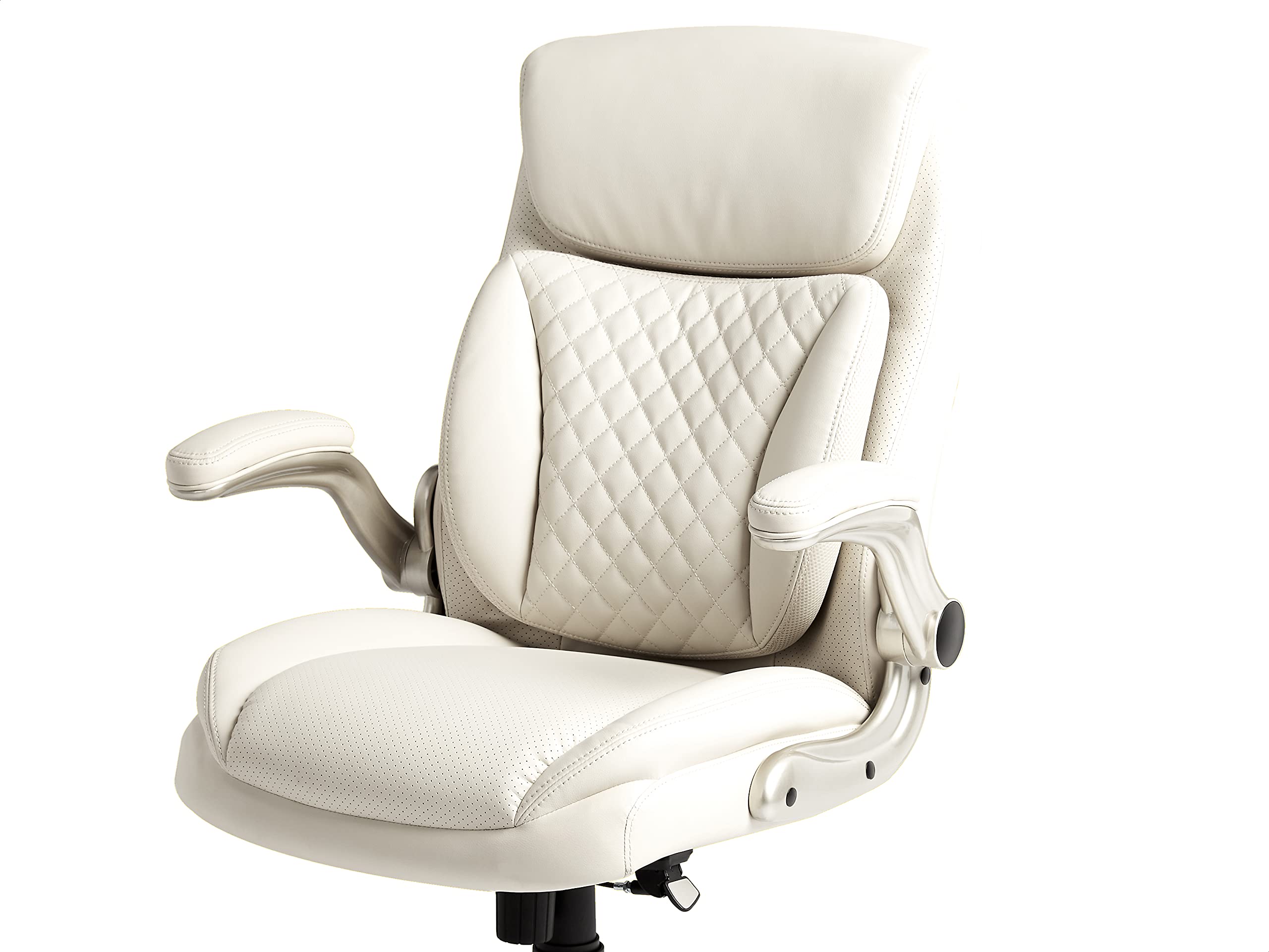 Amazon Basics Ergonomic Executive Office Chair - Adjustable Height, Tilt & Lumbar Support with Flip-Up Armrests - Cream Bonded Leather (29.5
