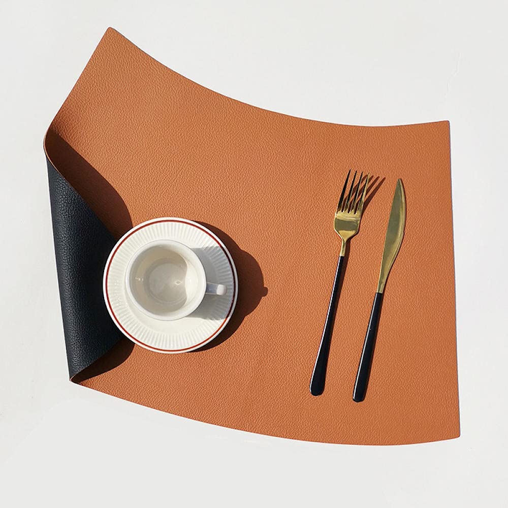 Two-Tone Leather Fan-Shaped Placemat - Waterproof & Oil-Proof Round Table Mat for Western Dining, Hotels & Home Use (Brown + Black, 47x33cm) - Perfect for Formal Dinners, Restaurants & Elegant Table Settings
