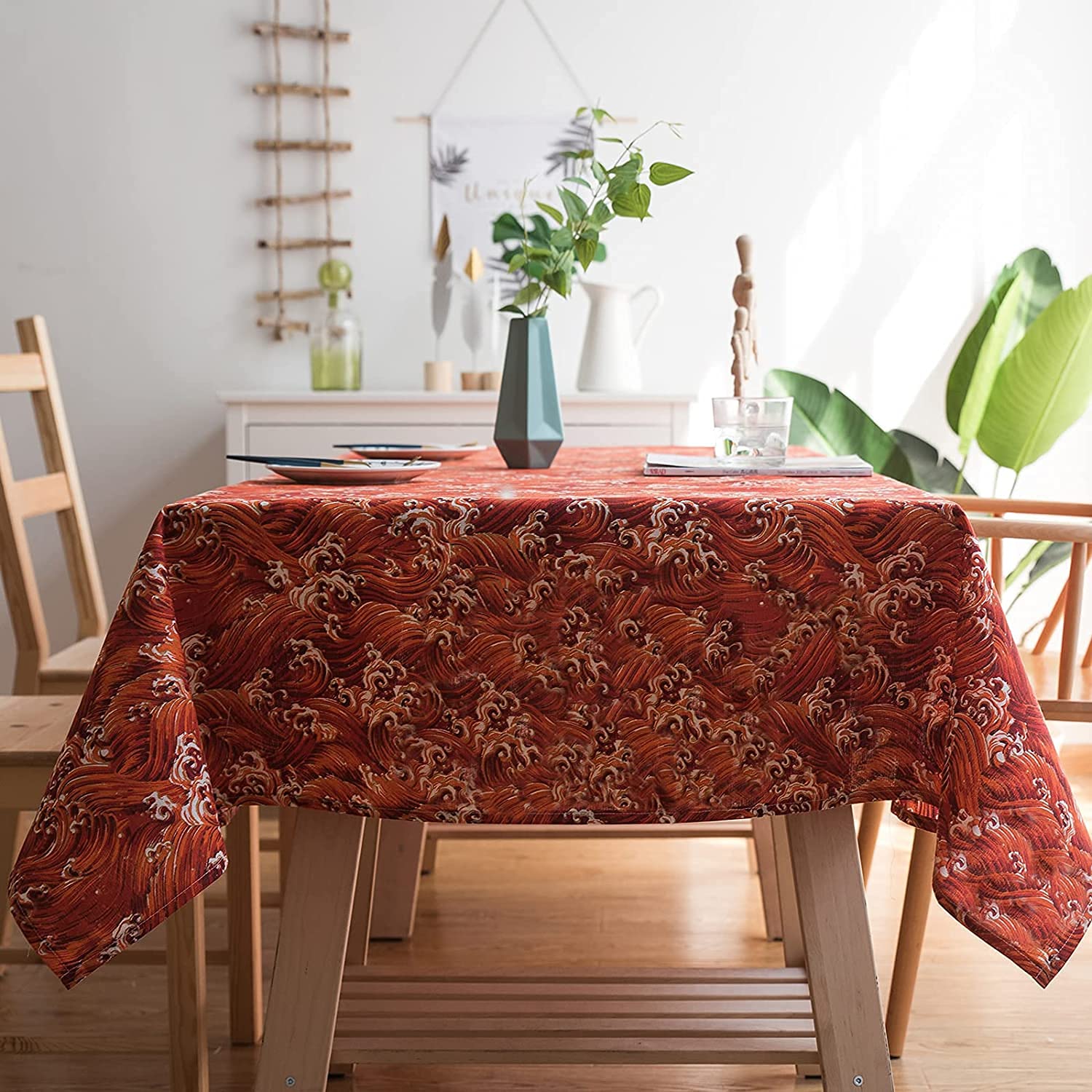 Premium Cotton Linen Tablecloth - 51x142 Inch Rectangular Striped Dining Table Cover for Kitchen, Living Room & Coffee Table - Washable Home Decor for Parties & Daily Use