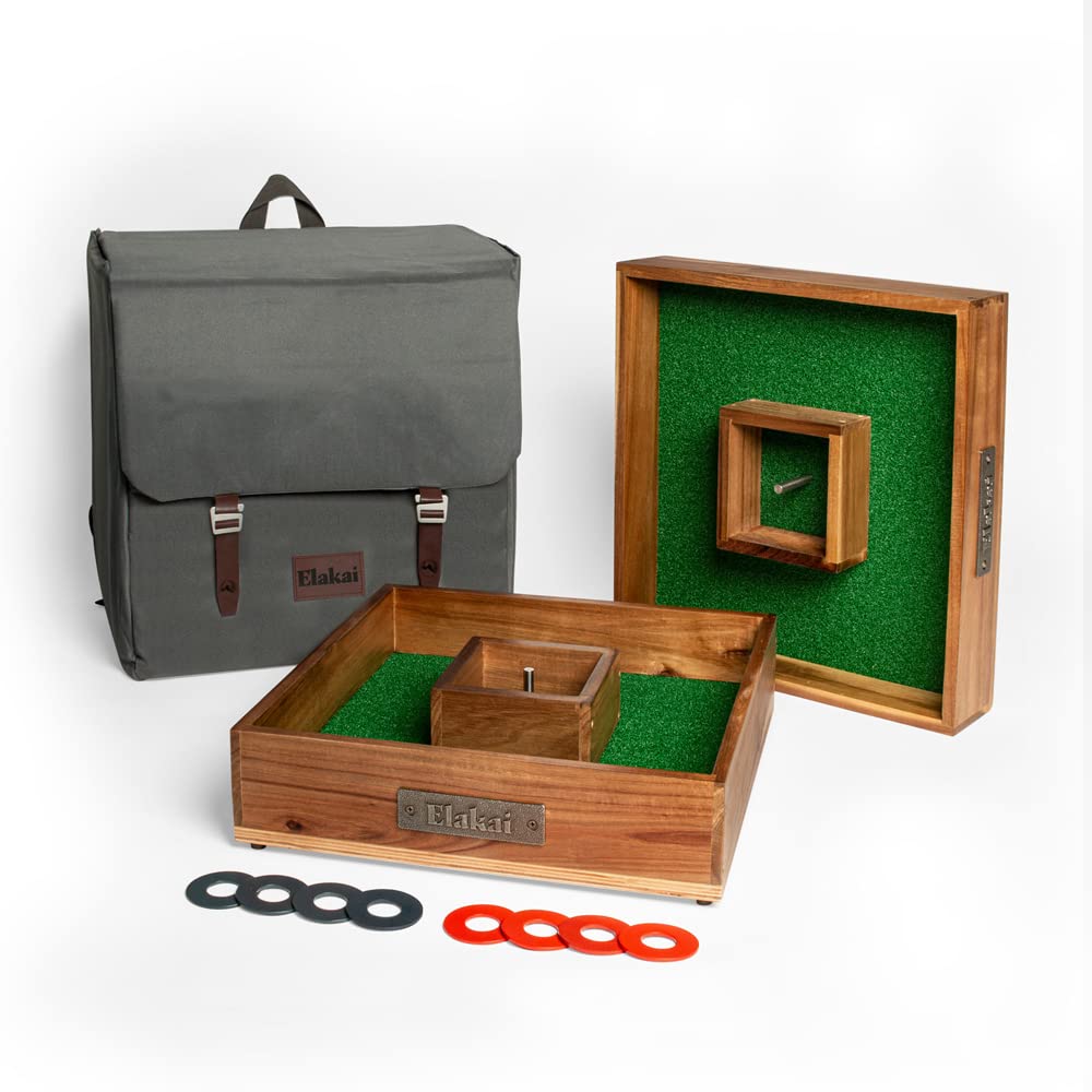 Elakai Outdoor Washer Toss Game Set for Adults & Family - Fun Backyard, Beach, Camping, Tailgating & Picnic Activities - Includes 3 Washers & Target Board
