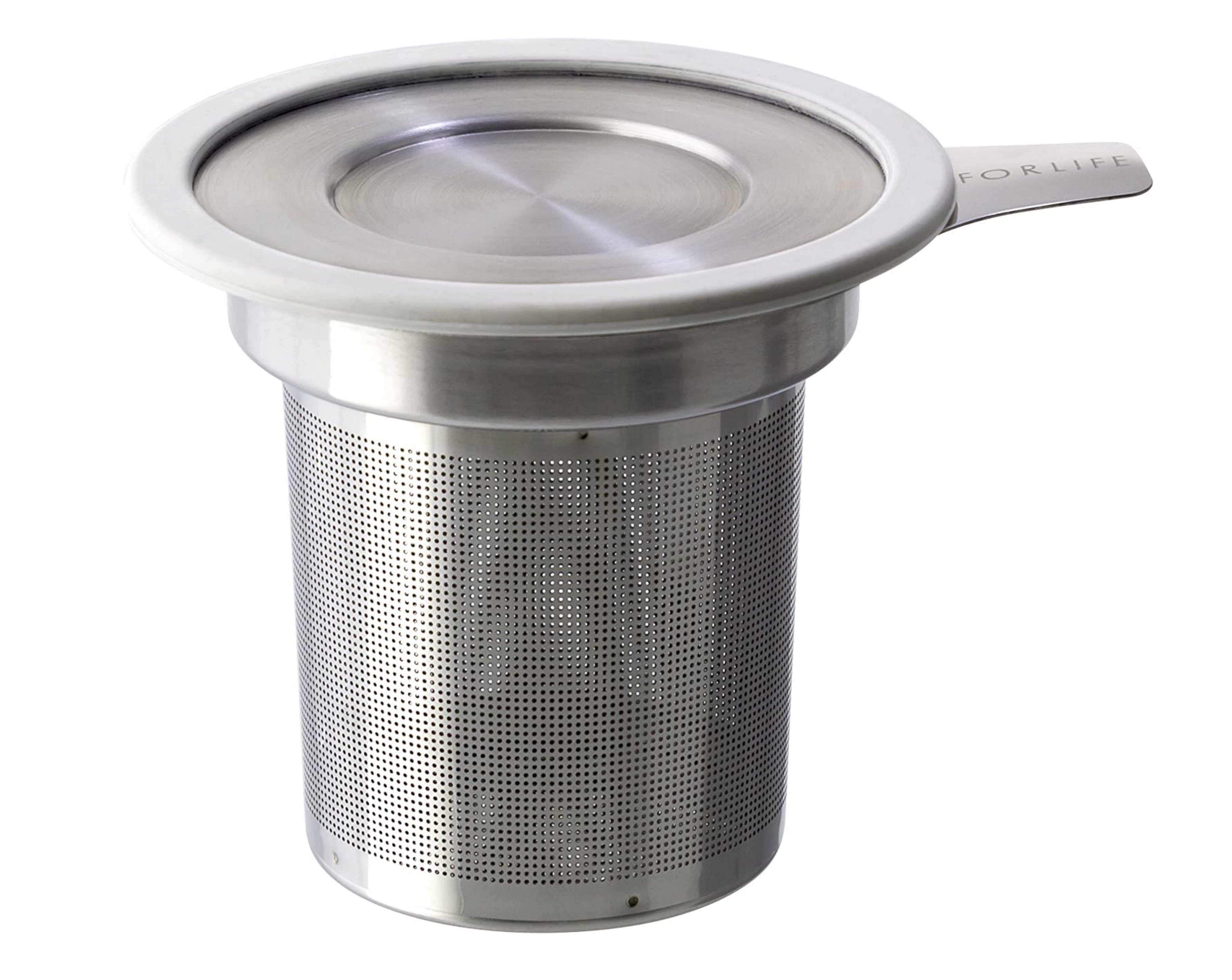FORLIFE Extra Fine Tea Infuser with Lid - Brew Loose Leaf Tea in Mug - Perfect for Home, Office & Travel - White