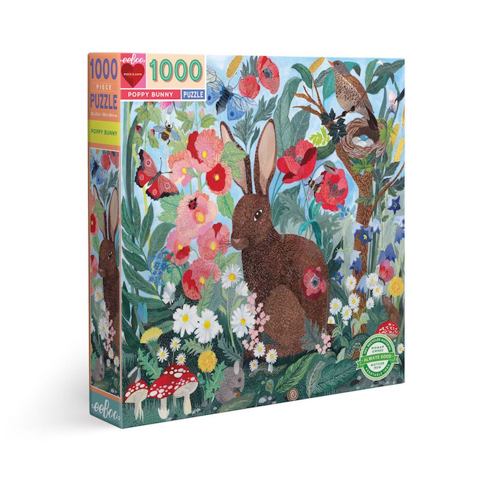 eeBoo 1000 Piece Jigsaw Puzzle - Poppy Bunny Wonky Art - Challenging Adult Puzzle for Relaxation & Home Decor - Perfect for Family Game Night & Stress Relief Activities