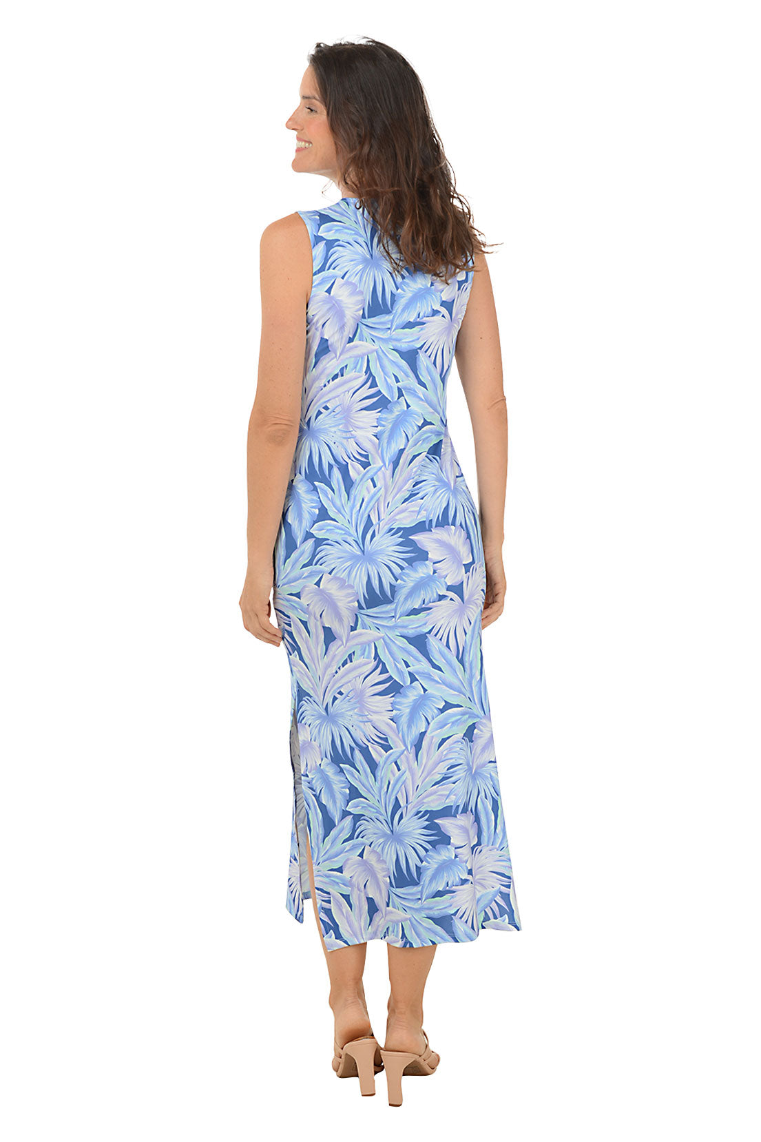 UPF50+ Fan Palm Print Sleeveless Maxi Dress - Lightweight Summer Beach Cover Up & Boho Vacation Outfit