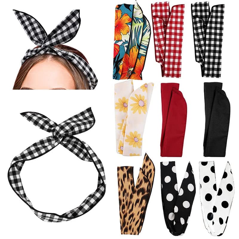 FAMEZA Women's Fashion Headbands - 6 Pack Wire Twist Headbands with Polka Dot, Plaid, Leopard & Floral Prints, Rabbit Ears & Tie Design - Perfect for Everyday Wear, Parties, Cosplay & Photo Shoots