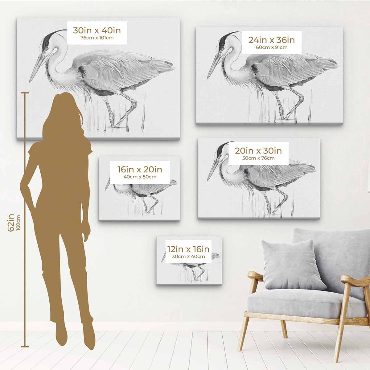 Grey Flamingo Wall Art Canvas Print - Modern Tropical Home Decor for Living Room, Bedroom & Office (Style 7557)